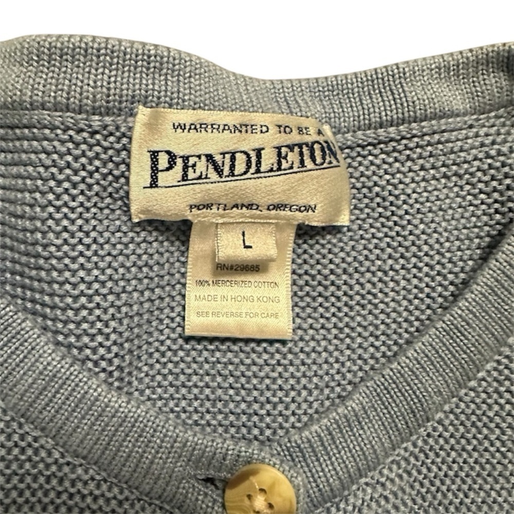 Pendleton Cardigan Coastal Nautical Icy Blue Knit Cottagecore Pastel Size L READ